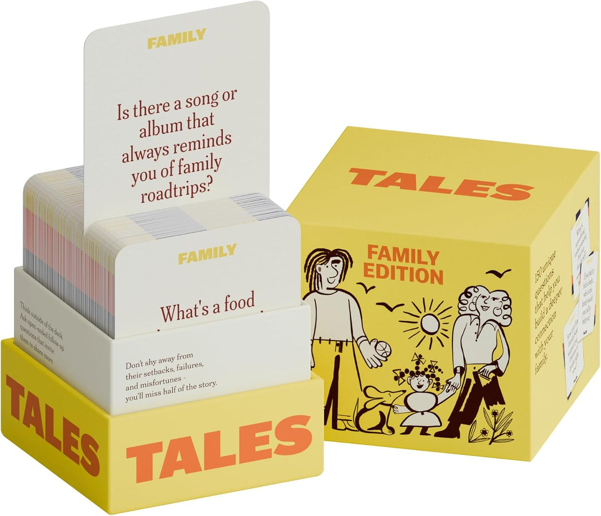 the featured family edition contains 150 conversation cards covering school, friendships, hobbies, goals, and everyday experiences