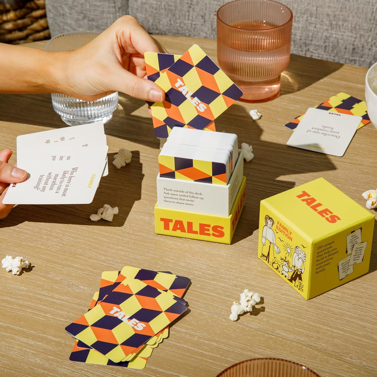 TALES 150 Conversation Cards, Family Edition – Portable Conversation Game for Camping Trips, Patio Dinners, and Picnics
