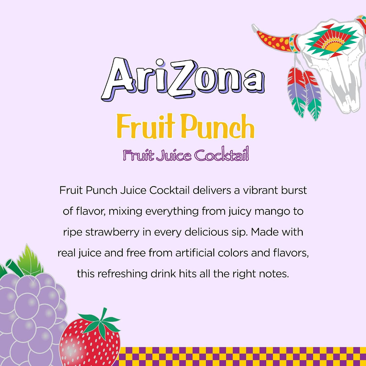 the featured fruit punch blends pear, mango, apple, pineapple, cherry, and strawberry juices or puree