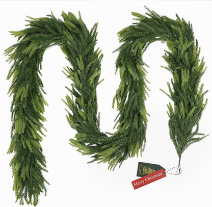 N&T NIETING 9-Foot Norfolk Pine Garland - Refined Real Touch Greenery for Elegant Fireplace Mantels and Grand Holiday Interiors
