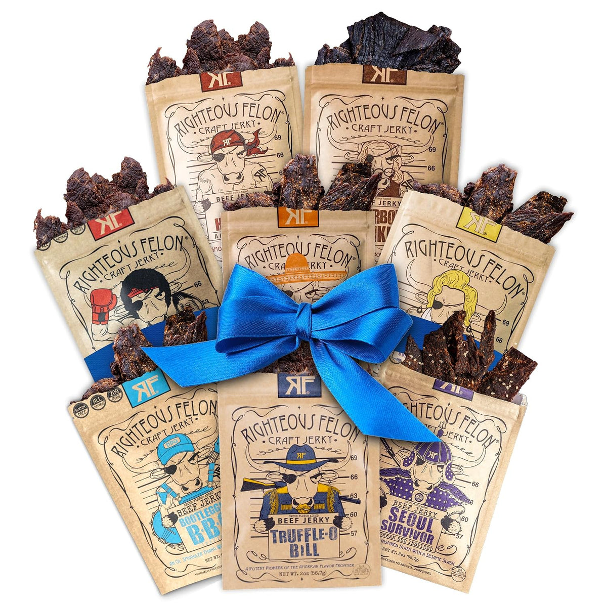the full line spans spicy and savory 4-packs; spicy, savory, and favorite 6-packs; the usual suspects 8-pack; the rap sheet 11-pack; the whole shebang 16-pack; and the noah's ark 26-pack
