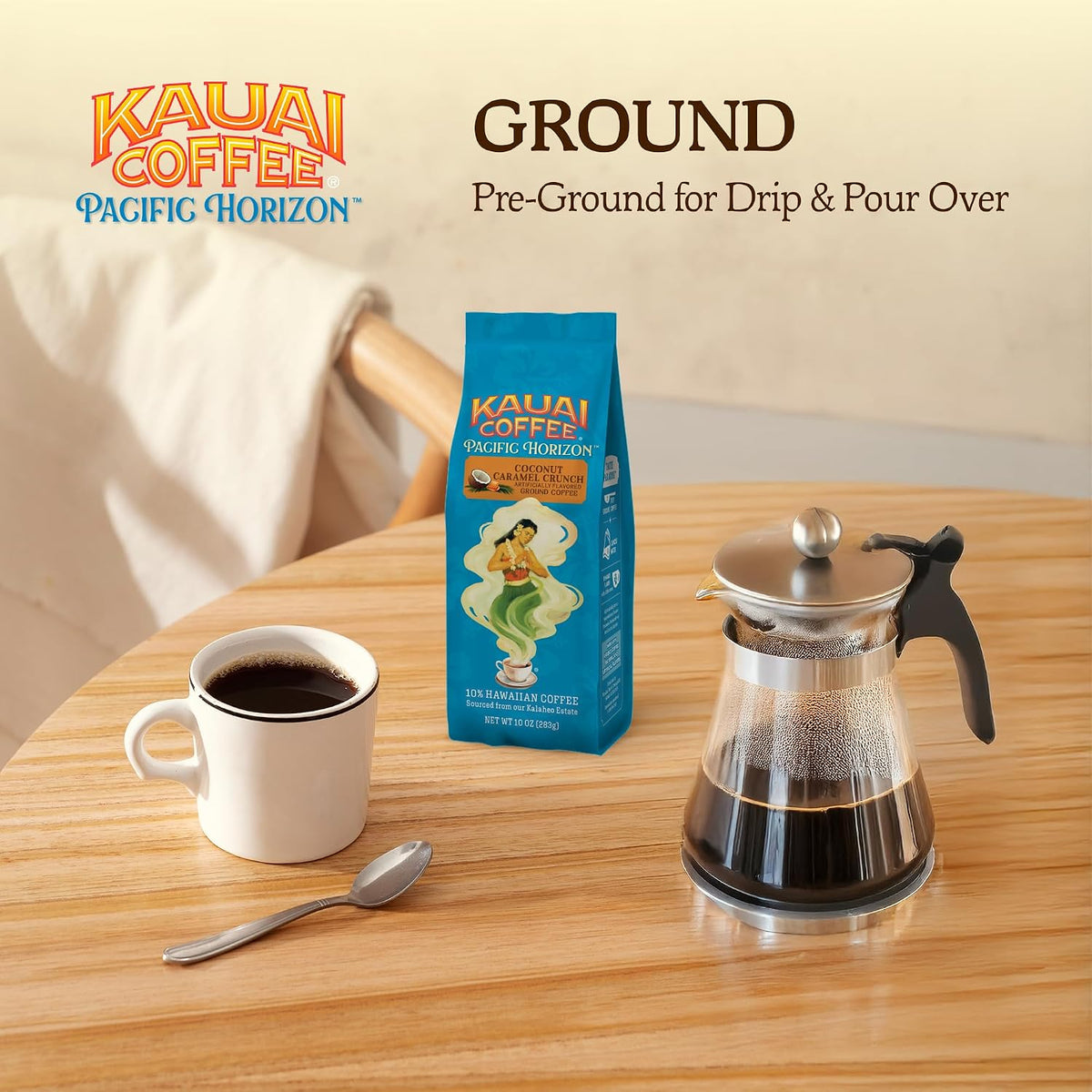 the ground consistency is suitable for drip, pour-over, and french press brewing