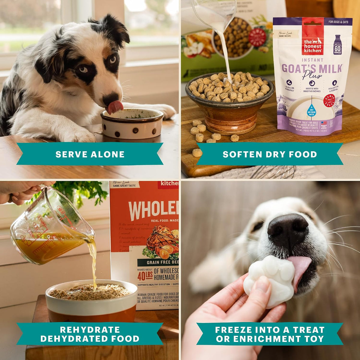 The Honest Kitchen Instant Goat's Milk Probiotic Powder – Gentle Digestion Support for Multi-Pet Families with Kids, 5.2 oz