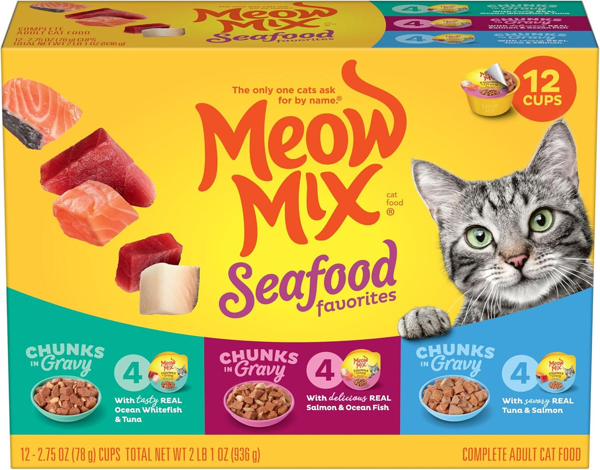 Meow Mix Seafood Favorites – Durable Travel Meals for Cats on the Go, No Can Opener Needed