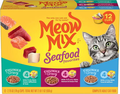 Meow Mix Seafood Favorites – Durable Travel Meals for Cats on the Go, No Can Opener Needed