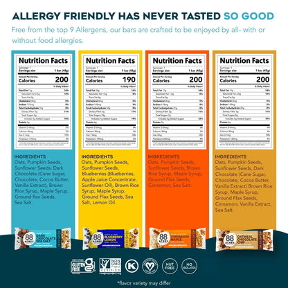 the range includes a mixed variety pack plus single-flavor options for dark chocolate, dark chocolate sea salt, blueberry lemon, triple berry crumble, apple ginger crisp, oatmeal chocolate chip, and cookies and cream.
