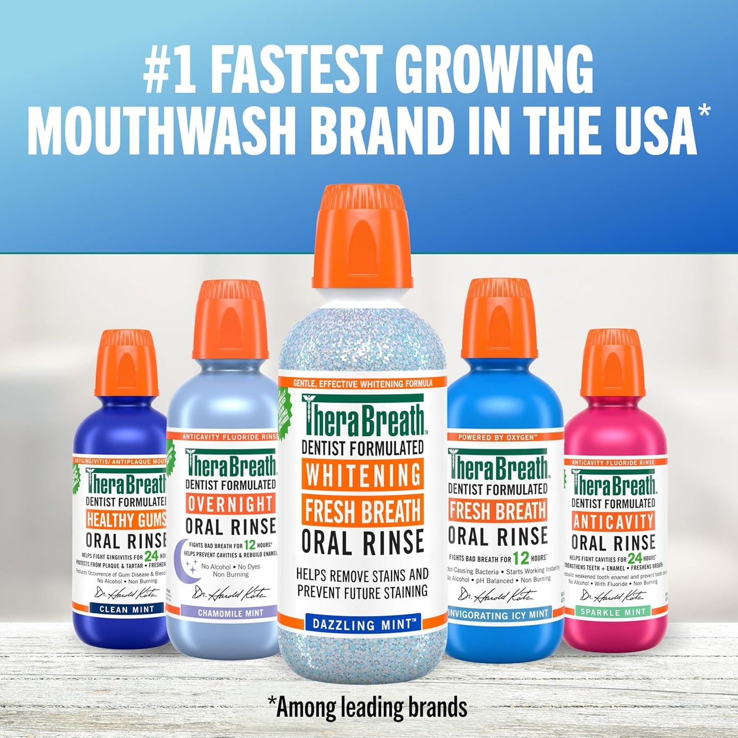 TheraBreath Dazzling Mint Whitening Mouthwash – Gentle Alcohol-Free Formula for Post-Dental Procedure Use, 1 Liter
