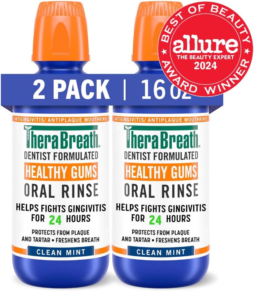 TheraBreath Healthy Gums Oral Rinse – Calm, Non-Burning Clean Mint for a Gentle Twice-Daily Swish, Family Pack