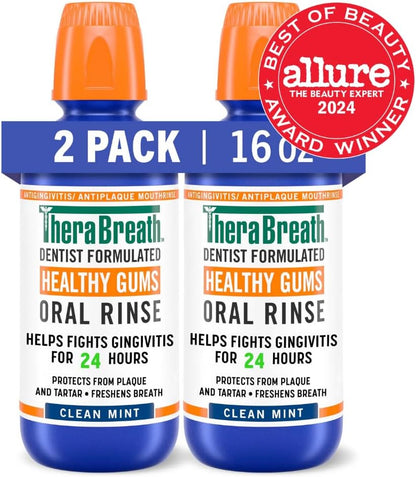 TheraBreath Healthy Gums Oral Rinse – Calm, Non-Burning Clean Mint for a Gentle Twice-Daily Swish, Family Pack