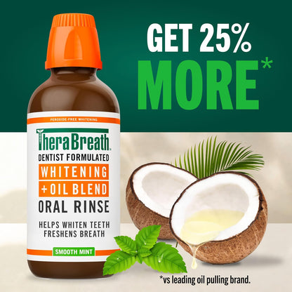TheraBreath Whitening Oral Rinse – Gentle Vegan Mouthwash with Fractionated Coconut Oil for Evening Wind-Down and Oral Wellness, 16 Fl Oz