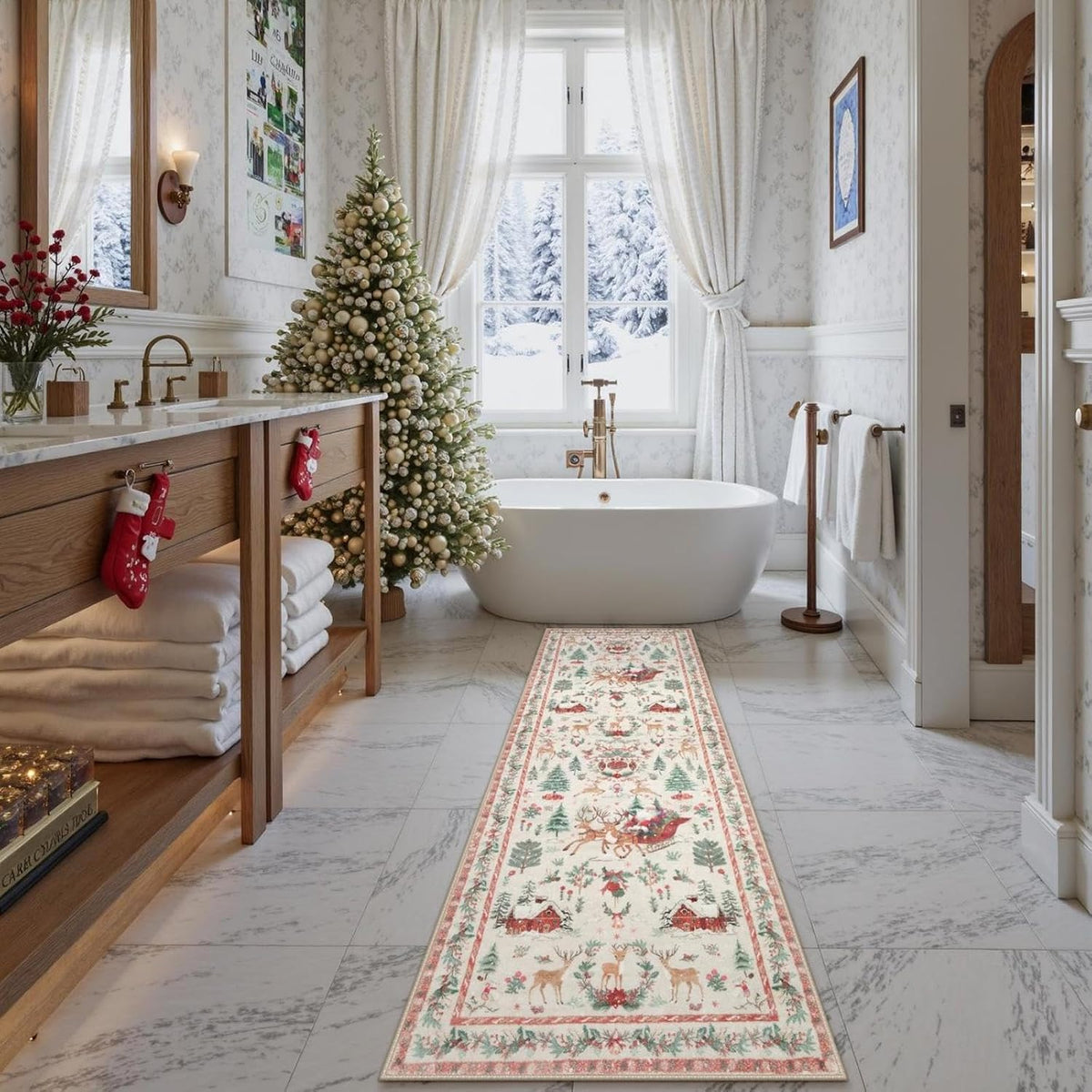 Lahome Secure-Grip Holiday Runner – Non-Slip TPE Backed Washable Rug for Kitchens and Bathrooms, Beige 2'x8'