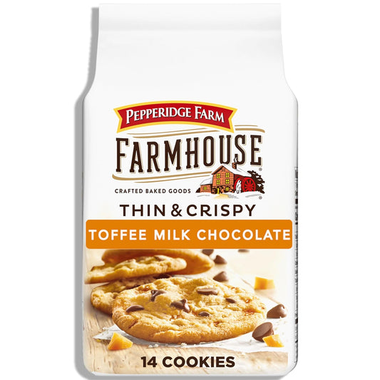 thin and crispy baked cookie texture with toffee and milk chocolate chips