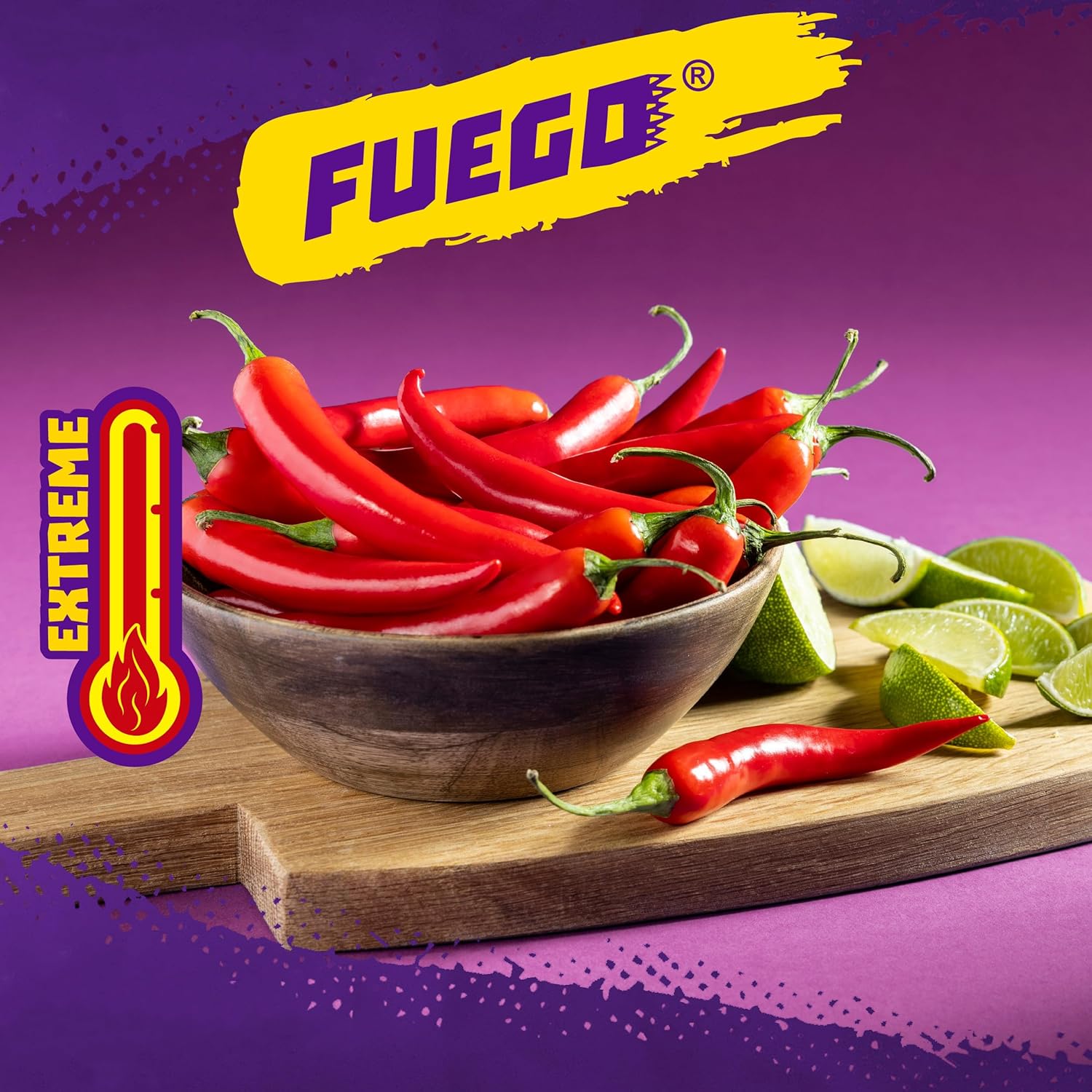 three flavor variants: fuego, blue heat, and intense nacho