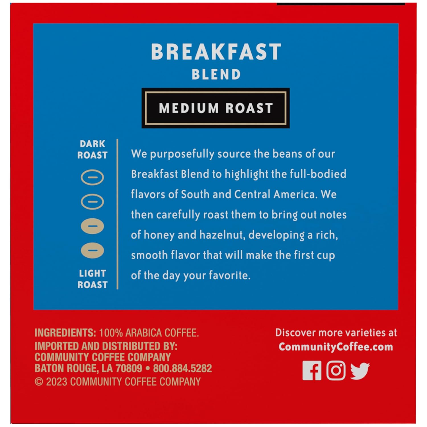three flavor variants in the line: pecan praline, breakfast blend (medium roast, honey and hazelnut notes), and american classic