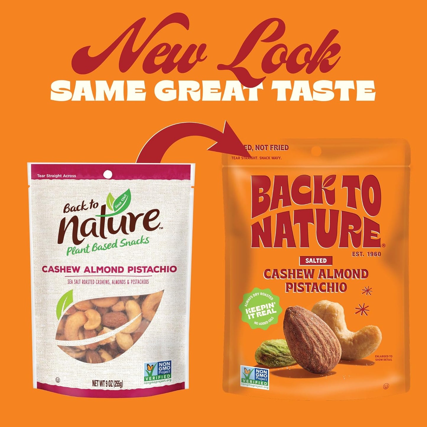 three flavor variants in the product line: sea salt jumbo cashews, cashew almond pistachio, sweet & salty