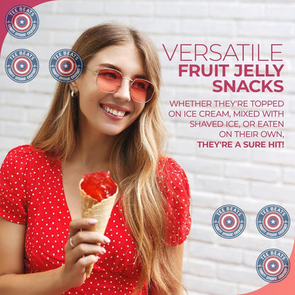 three flavor variants: strawberry jelly, lychee coconut, and mango coconut