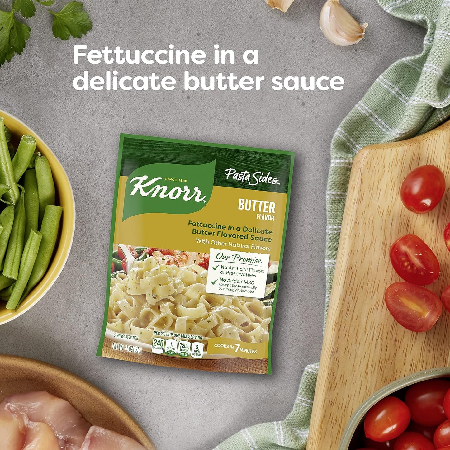 three flavor varieties: butter fettuccine, creamy chicken, and cheesy cheddar