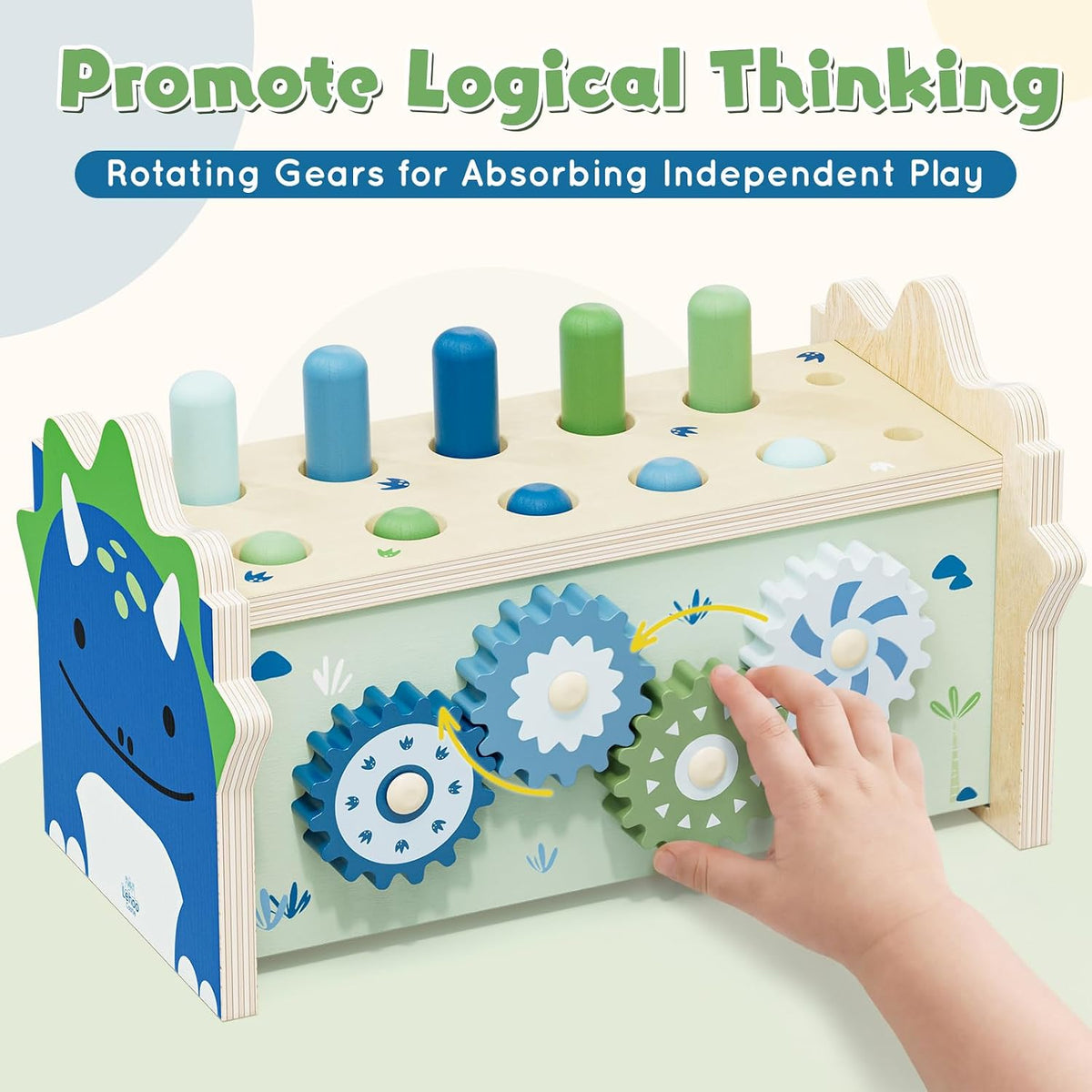 Lehoo Castle Montessori Toy as a 1st Birthday or Thanksgiving Gift, Natural Wood Pounding, Xylophone and Spinning Gear Set