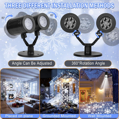 three installation modes: ground stake, circular tabletop base, and wall-mount screws