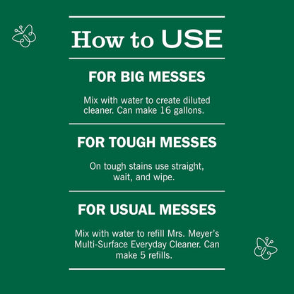 three-mode usage: dilute for daily messes, mix for big messes, or use full strength for tough spots