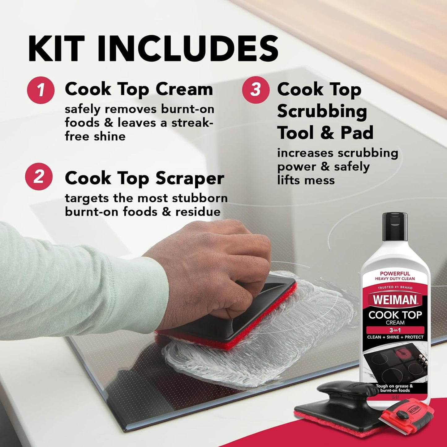 three non-scratch scrubbing pads included
