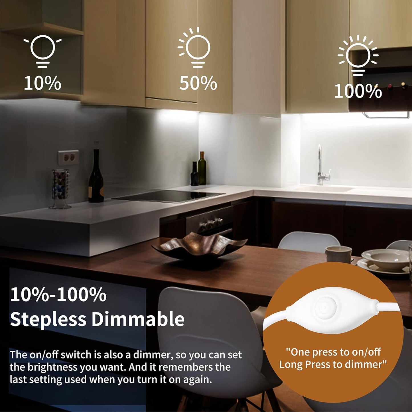three selectable color temperatures: warm white, natural white, cold white