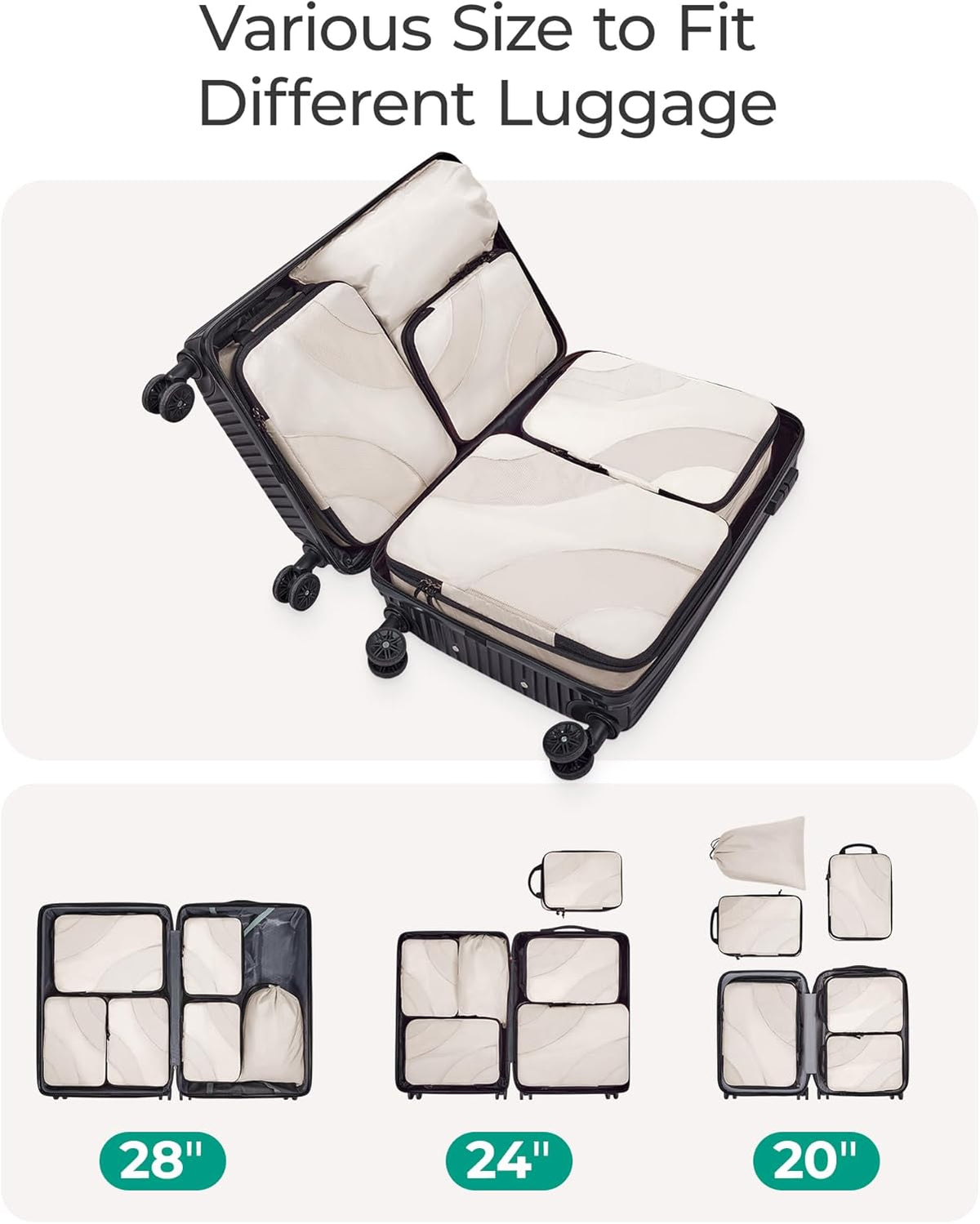 three set configurations: 2-pack, 4-pack, and 6-pack for trip-length flexibility