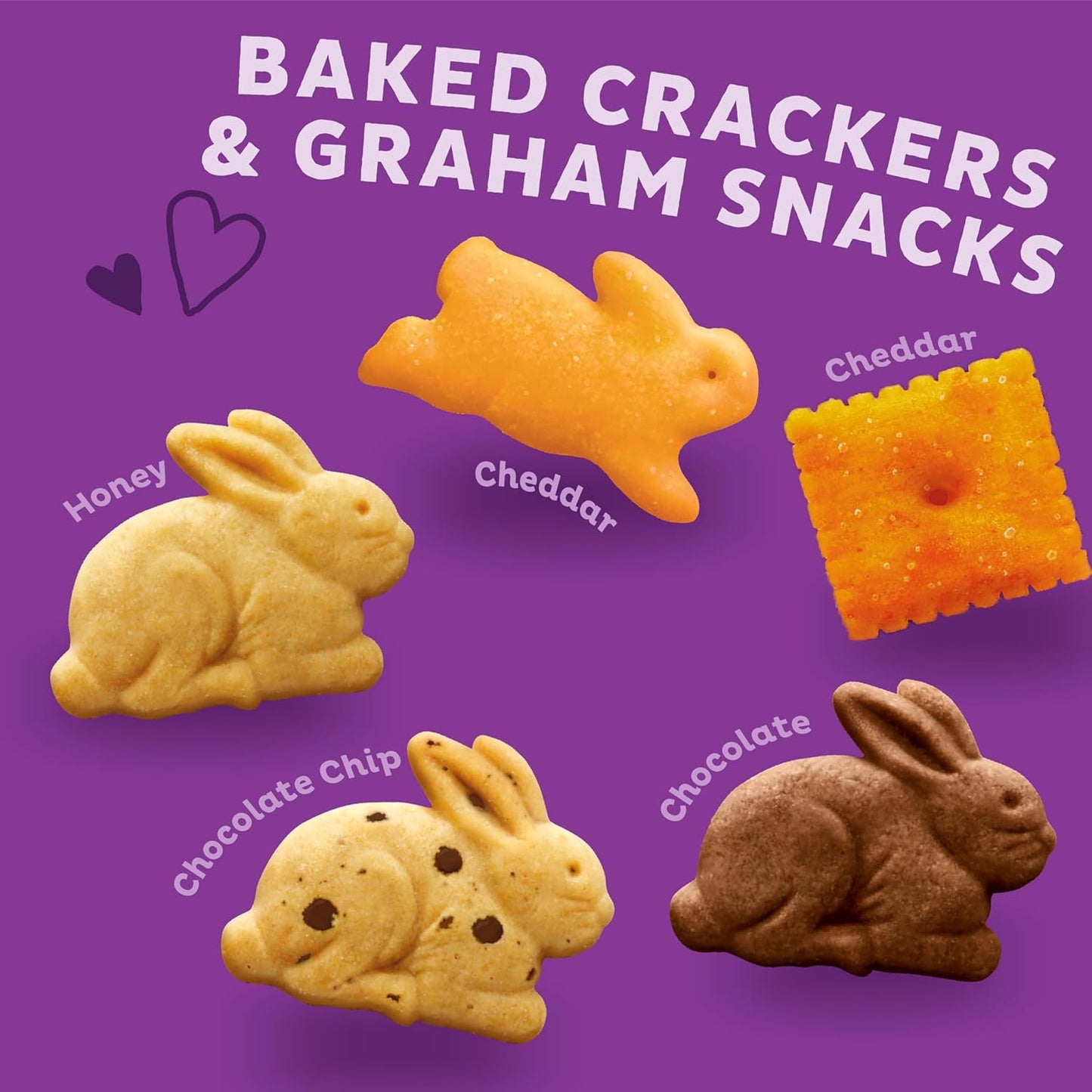 three snack varieties included: cheddar bunnies, bunny grahams, and cheddar squares