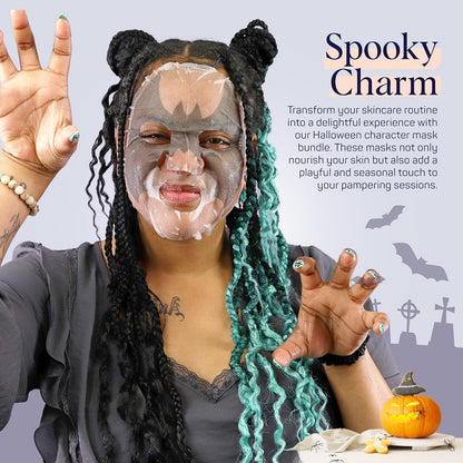 SpaLife Pumpkin Ghost Bat Sheet Mask Trio - High-End Seasonal Skincare Experience, Spa Quality Masks for the Vanity Counter