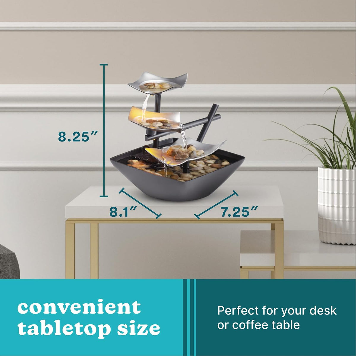 Homedics Tabletop Water Fountain – Yoga Room and Wind-Down Decor, Soothing Cascade for Breathing Exercises and Restful Sleep