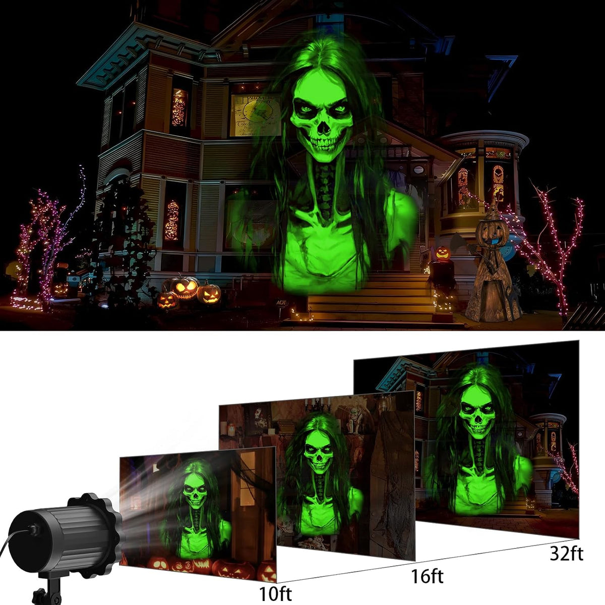 three visual variants: red skull, standard skull, and jesus-themed projection