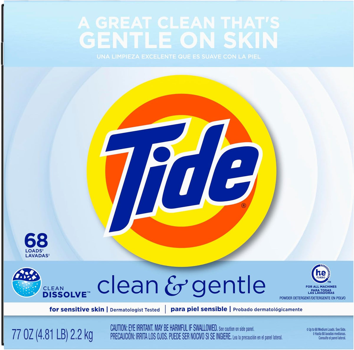 Tide Clean and Gentle Powder Laundry Detergent, Unscented for Sensitive Skin and Eczema Care, Hypoallergenic