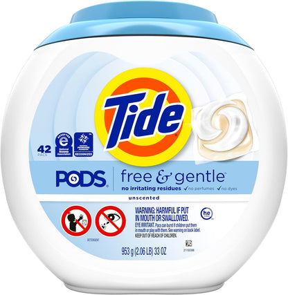 Tide Free and Gentle Laundry Detergent Pacs for Fragrance-Free Bedding and Linen Care, Sensitive Skin Formula