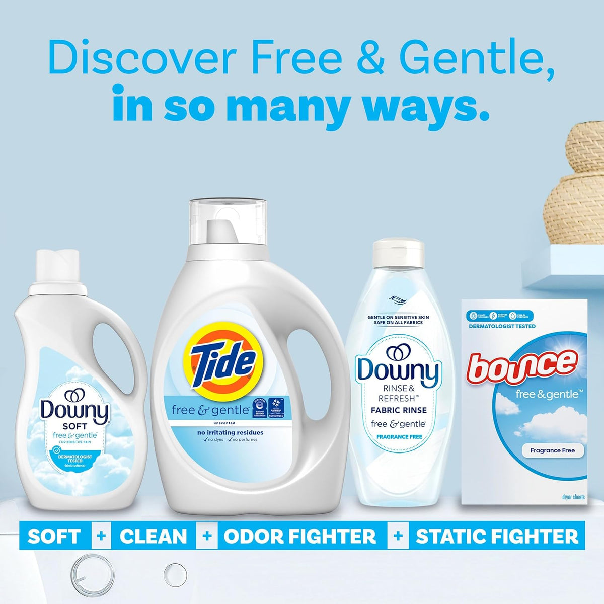 Tide Free and Gentle Liquid Detergent – Family Laundry for Newborns and Kids with Sensitive Skin, Dye-Free, 64 Load Bottle
