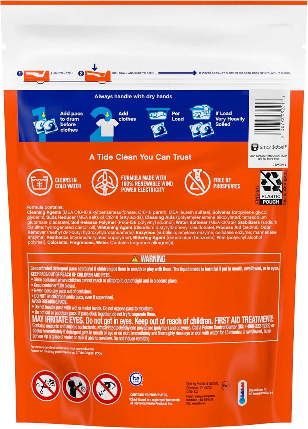 Tide Odor Defense + Oxi Laundry Pacs for Nurseries and Playrooms, Hypoallergenic-Friendly Odor Removal