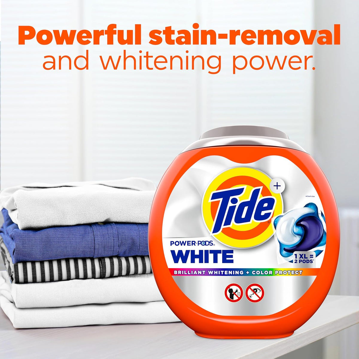 Tide Power PODS White Laundry Detergent – Family Laundry Room Pick for Kids' Uniforms, Stain-Fighting PODs