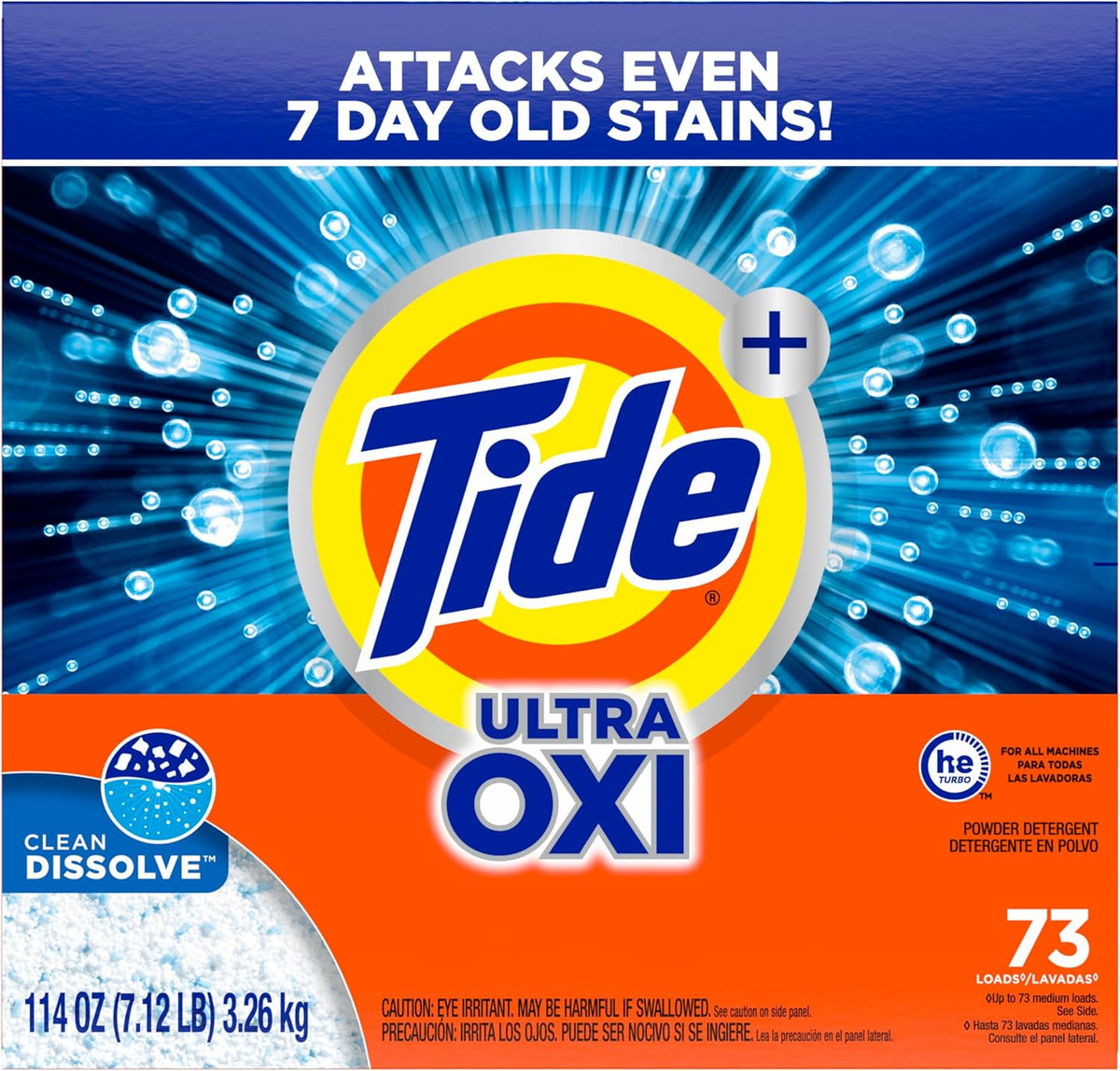 Tide Ultra OXI Powder Laundry Detergent for Camping and Travel Wardrobes, Powder Format for Easy Transport and Storage