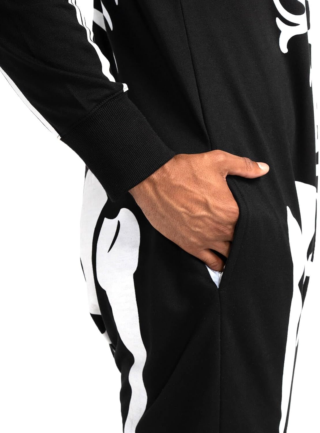 Tipsy Elves Men's Skeleton Jumpsuit - Trick-or-Treating Costume for Cold October Nights, Hooded One-Piece