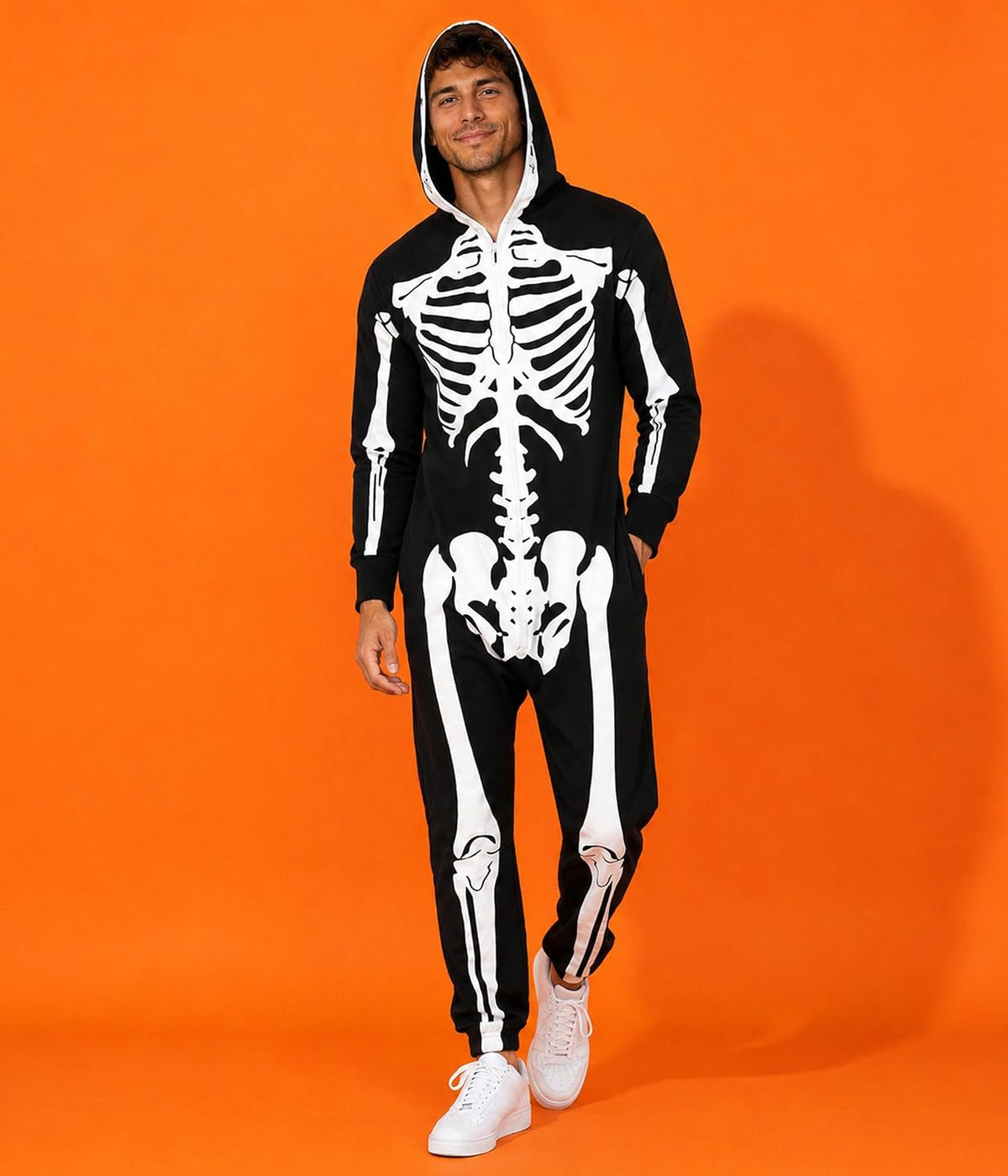 Tipsy Elves Skeleton Costume for Men - Crafted Iridescent Jumpsuit for Premium Halloween Looks, Hooded