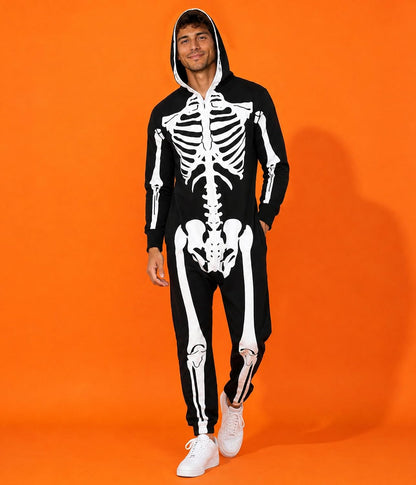 Tipsy Elves Skeleton Costume for Men - Crafted Iridescent Jumpsuit for Premium Halloween Looks, Hooded