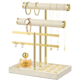 bussdis 3 Tier Jewelry Organizer – Beautiful Mother's Day Gift for Women, Gold and Beige Velvet Display Stand