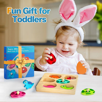 Toddler Joy Wooden Dinosaur Egg Puzzle – Safe Montessori Toy for Nursery and Playroom, Color Matching Activity for 1-2 Year Olds