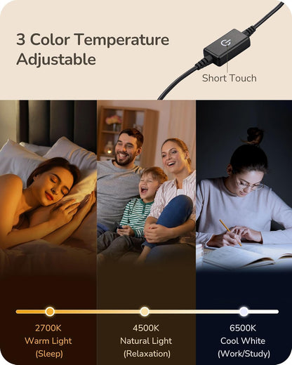 touch control on power cord with short-press (color) and long-press (brightness)