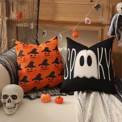 TOYPOR Family Friendly Halloween Pillow Covers 20x20 Soft Double-Sided Velvet Ghost Pumpkin Slipcovers for Pet-Friendly Living Spaces