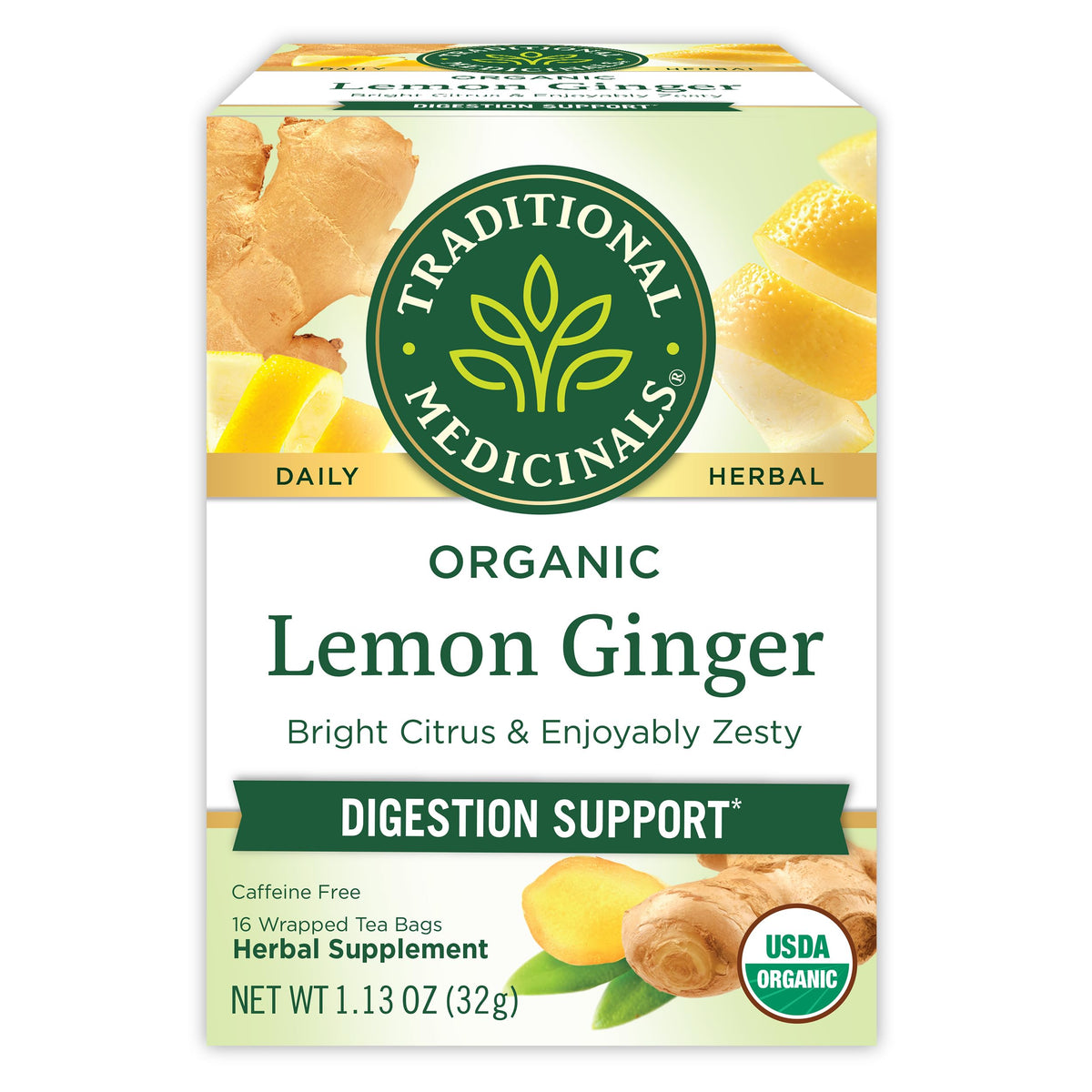 Traditional Medicinals Organic Lemon Ginger Tea, 1.13 Oz, 16 Count