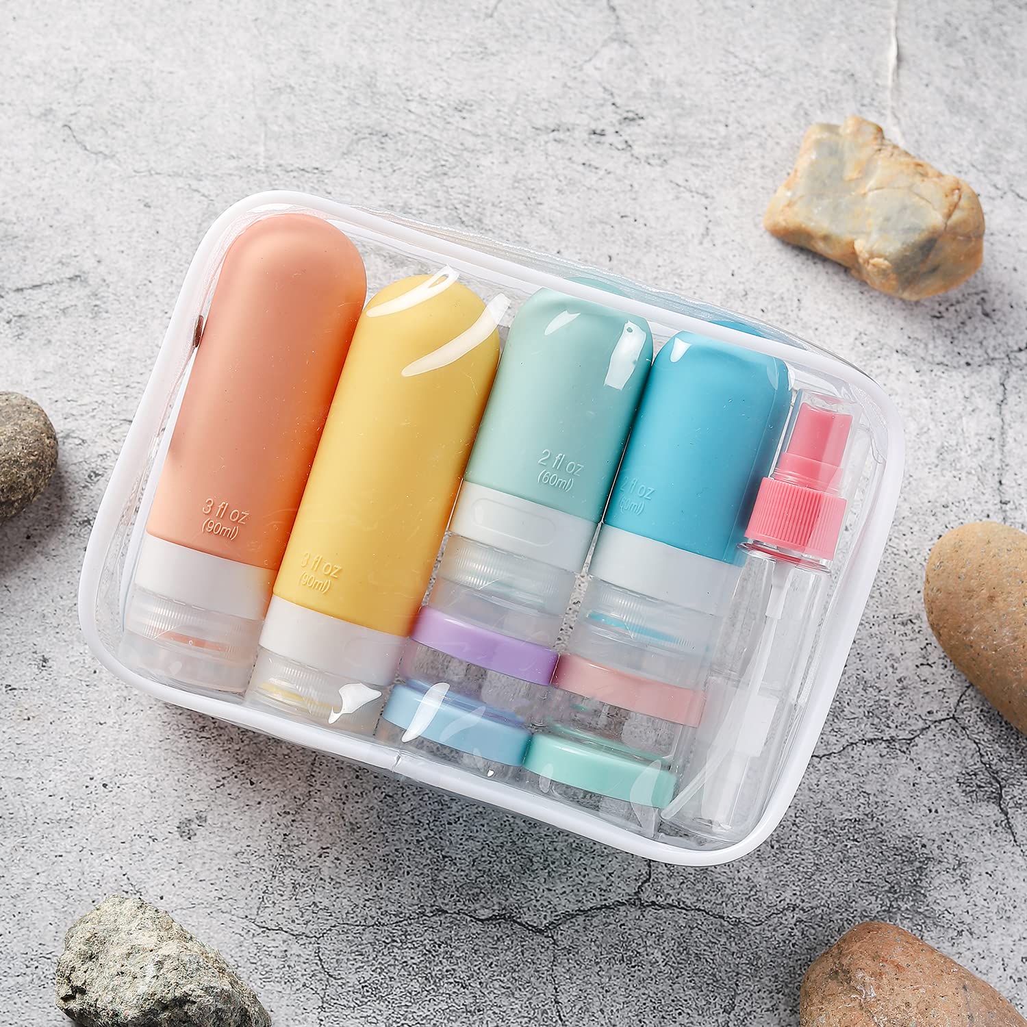 TrailHive Travel Bottles Kit - Edit Packing Companion, 16 Piece Understated Travel Set in White and Black