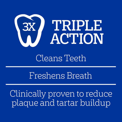triple-action dental formula targeting tartar reduction, teeth cleaning, and breath freshening