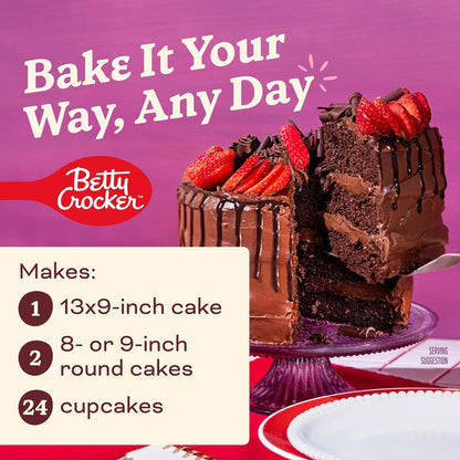 Betty Crocker Super Moist Triple Chocolate Fudge Cake Mix for Backyard Gatherings, Easy Make-Ahead Chocolate Cake 13.25 oz