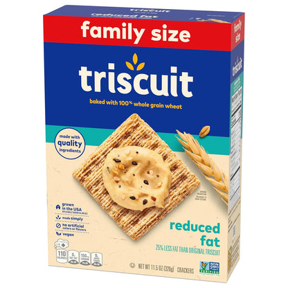 Triscuit Reduced Fat Whole Wheat Crackers – Plant-Based Gym Bag Snack for Active Wellness Lifestyles