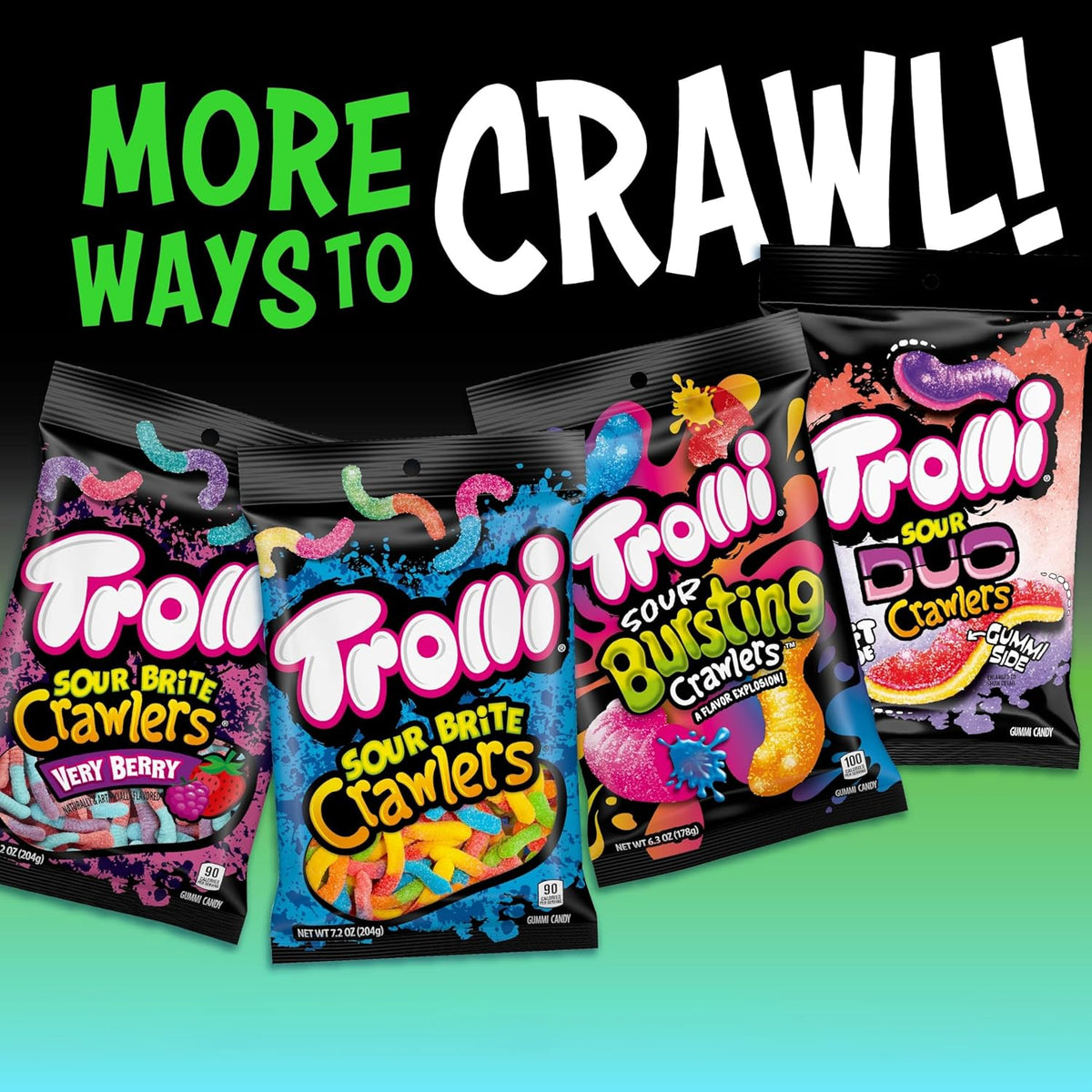 Trolli Electric Crawlers Sour Gummy Worms – Neon Worm Candy for Bedroom Snack Drawers and Road Trips